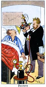 Doctor treating a patient with ultra-violet rays, 1936 by René Bull